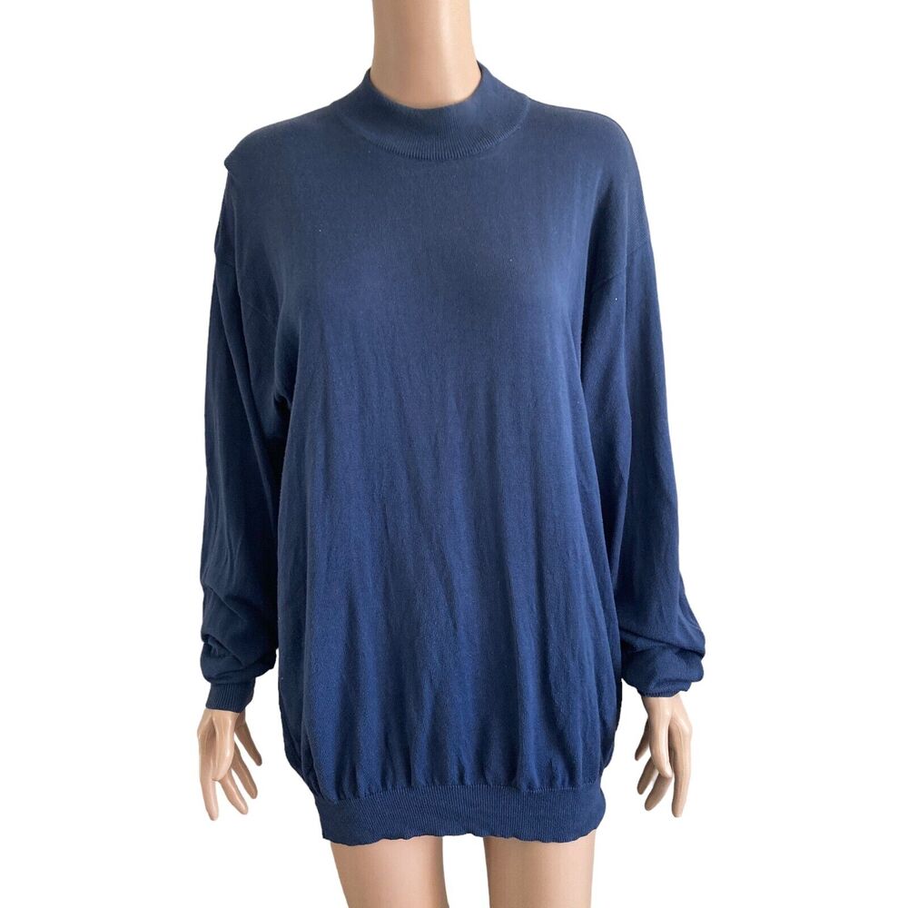 Vintage Zanetti Sweater Mens 52 Blue Mock Neck Pullover Italy